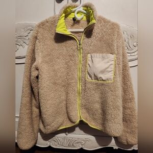 H&M Tan and Neon Yellow Sherpa Jacket